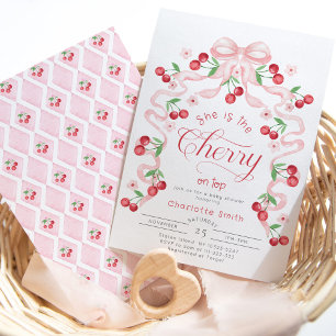 Invitation Elle est la cerise sur le Baby shower de l'arc ros