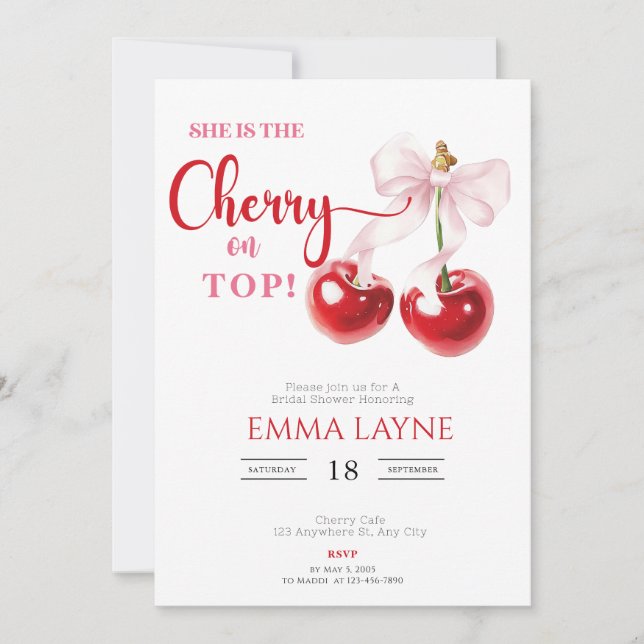 Invitation Elle est la cerise sur le dessus Fête des mariées  (Devant)