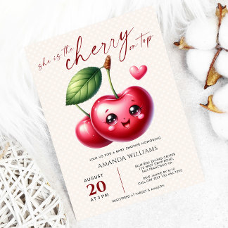 Invitation Elle est la cerise sur le gâteau Baby Shower Sucré