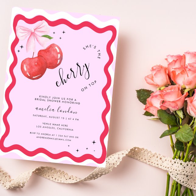 Invitation Elle est la cerise sur le Top Fête des mariées Coq (Créateur téléchargé)