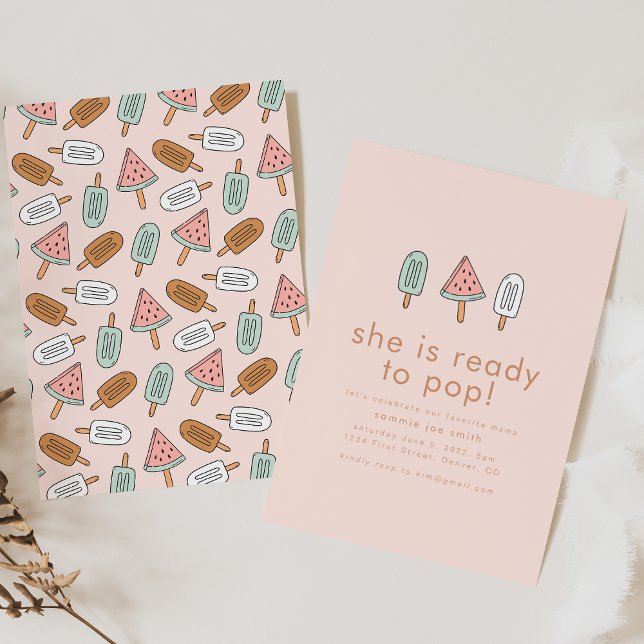 Invitation Elle est prête à faire de la pop Baby shower été P (Créateur téléchargé)