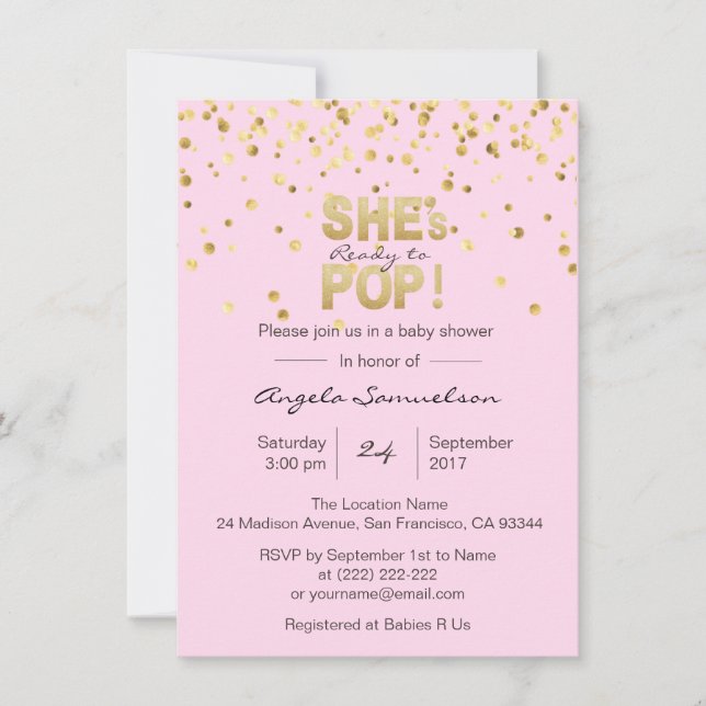 Invitation Elle est prête à faire du Baby shower de fille ros (Devant)