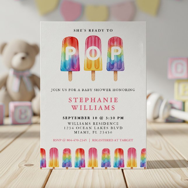 Invitation Elle est prête à faire du Baby shower d'été popula (She's Ready To Pop Popsicle Summer Baby Shower Invitation
)