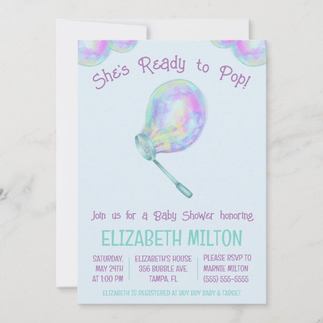 Invitation Elle est prête à pop ! Baby shower de bulle (Devant)
