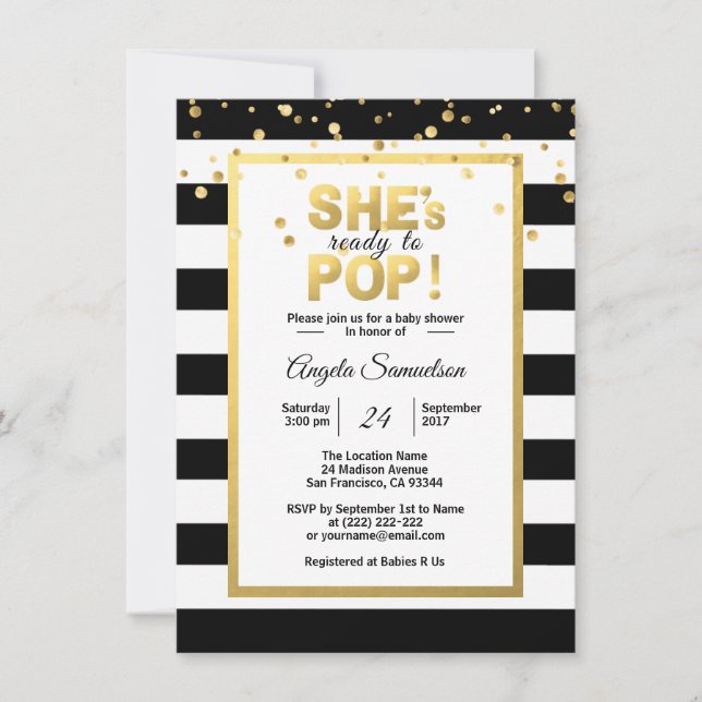 Invitation Elle est prête à POP Gold Baby shower Unisex (Devant)