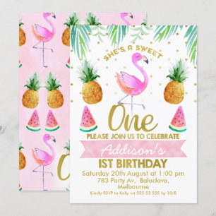 Invitation Elle Est Si Douce Flamant rose Tropical Premier An