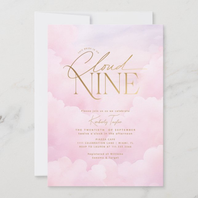 Invitation Elle est sur Cloud 9 Elegant Rose Fête des mariées (Devant)