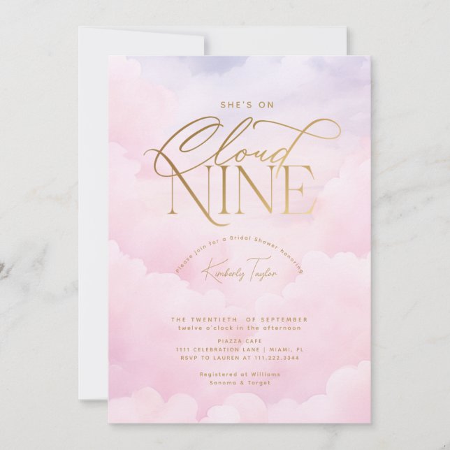 Invitation Elle est sur Cloud 9 Neuf Fête des mariées rose él (Devant)