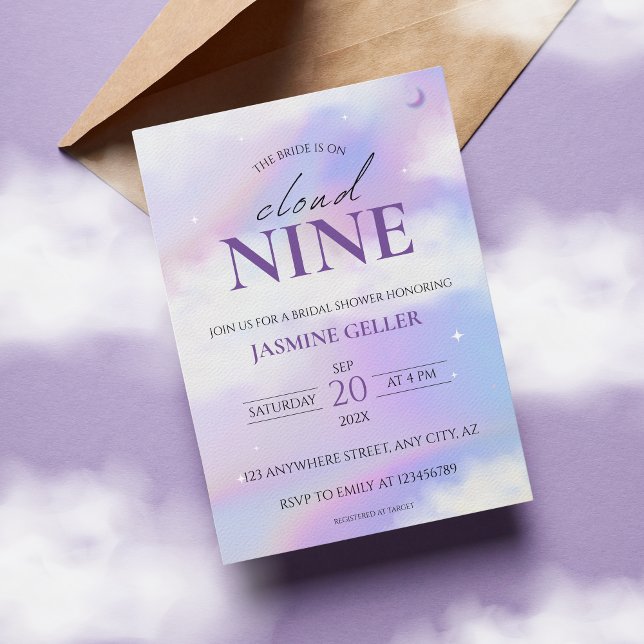 Invitation Elle est sur le nuage 9 Fête des mariées Dreamy Pa (Créateur téléchargé)