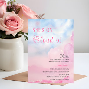 Invitation Elle est sur nuage 9 rose Fête des mariées d'aquar