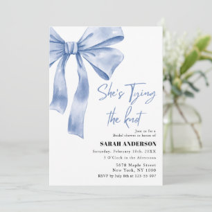Invitation Elle est Tying the Knot bleu bow Fête des mariées