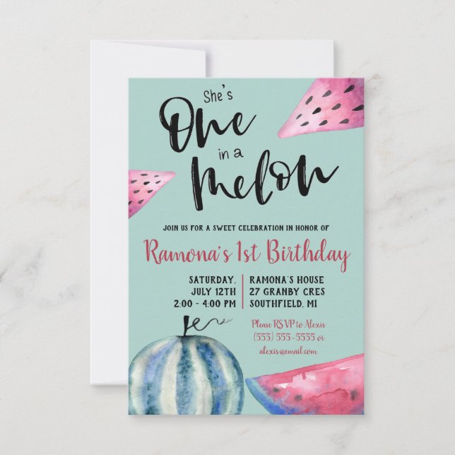 Invitation Elle est une dans un Melon ! Anniversaire de la pa (Devant)