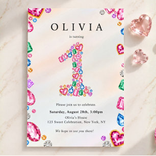 Invitation Elle est une pierre précieuse 1er anniversaire Rhi