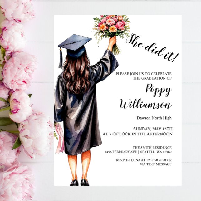 Invitation Elle L'A Fait Aquarelle Graduation (Créateur téléchargé)