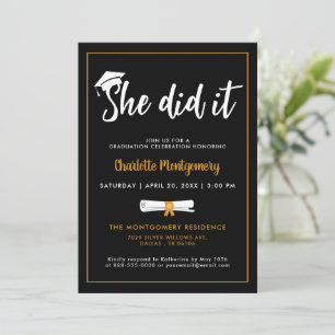 Invitation Elle L'A Fait Casquette Grad Black Graduation Part
