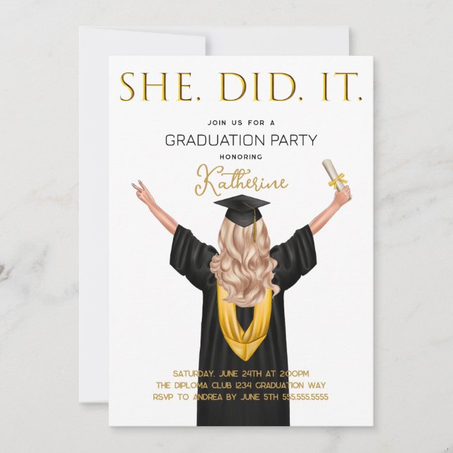 Invitation Elle L'A Fait Diplôme (Devant)