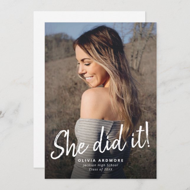 Invitation Elle L'A Fait !Invitation photo de diplôme (Devant / Derrière)
