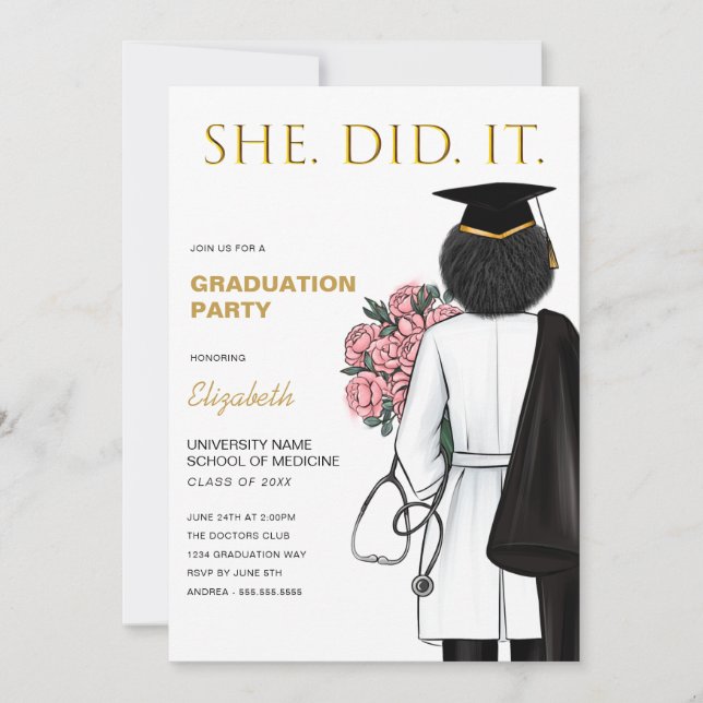 Invitation Elle L'A Fait Médicale Envoi De Diplôme D'École (Devant)