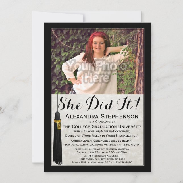 Invitation Elle L'A Fait Tassel Photo College Graduation (Devant)