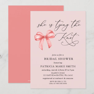 Invitation Elle noue la Fête des mariées arc rose noeud