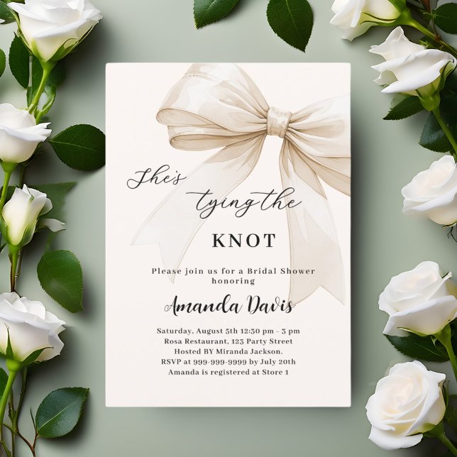 Invitation Elle noue la Fête des mariées beige noeud (Créateur téléchargé)