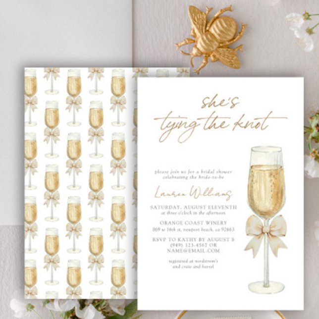 Invitation Elle noue la Fête des mariées de champagne Knot Bo (Créateur téléchargé)