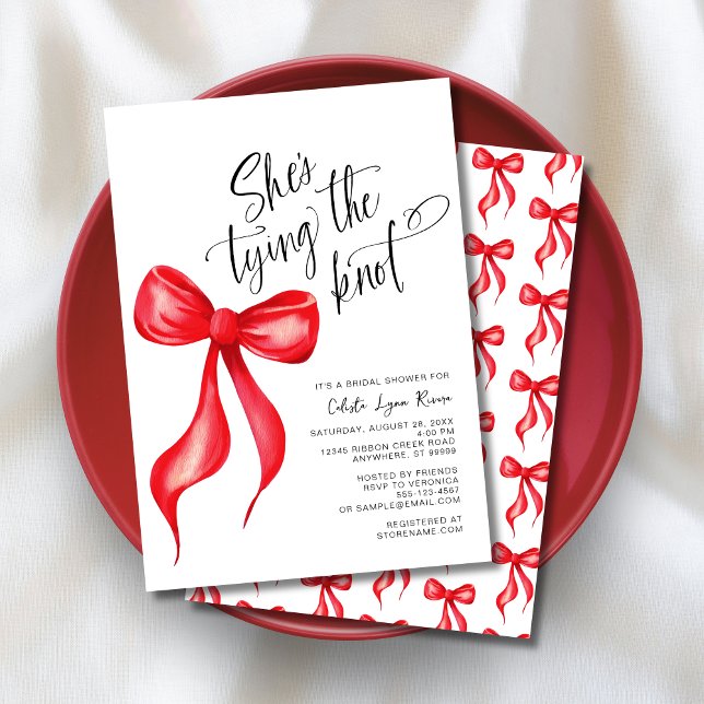 Invitation Elle noue la Fête des mariées de la boîte rouge du (Shown on a 5" x 7" invitation)