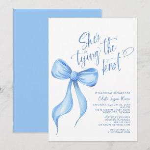 Invitation Elle noue la Fête des mariées de ruban bleu noeud