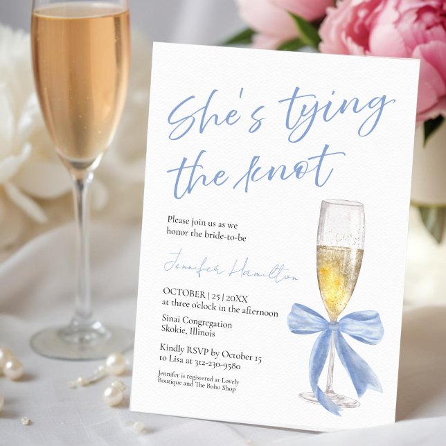 Invitation Elle noue le noeud | Fête des mariées Bleu Bow (Créateur téléchargé)