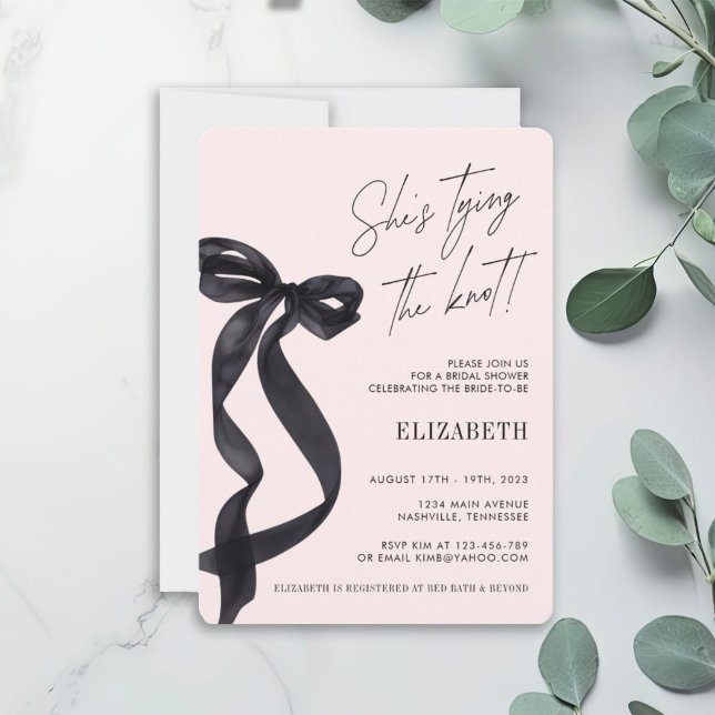 Invitation Elle noue le noeud Noir Bow FÊTE DE NOCE (Créateur téléchargé)