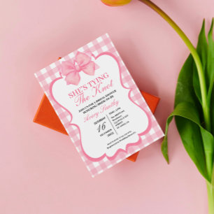 Invitation Elle Noue le Nœud Rose Blanc Fête de Mariage