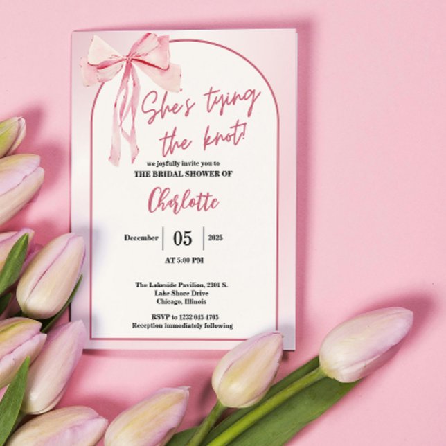 Invitation Elle Noue le Nœud Simple Arc Simple Fête de Mariag (She’s Tying the Knot Arch Simple Bow Bridal)