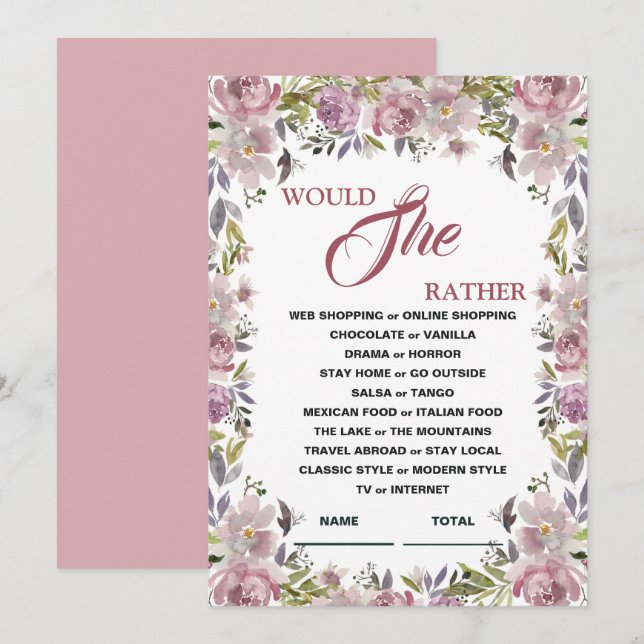 Invitation Elle Préférerait Lilac Floral Fête des mariées Jeu (Devant / Derrière)