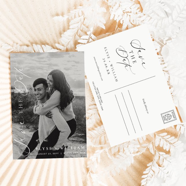 Invitation Ellesmere Minimalist Photo Enregistrer La Date Car (Save The Date Postcards Ellesmere White )
