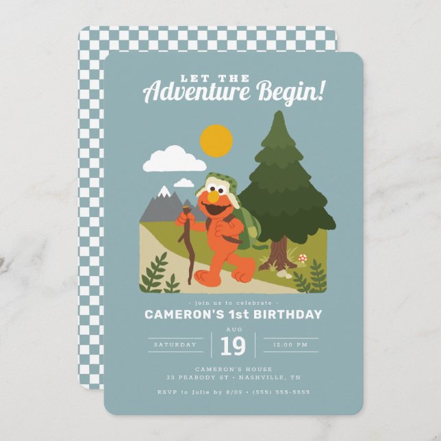 Invitation Elmo | Laisser l'aventure commencer l'anniversaire (Devant / Derrière)