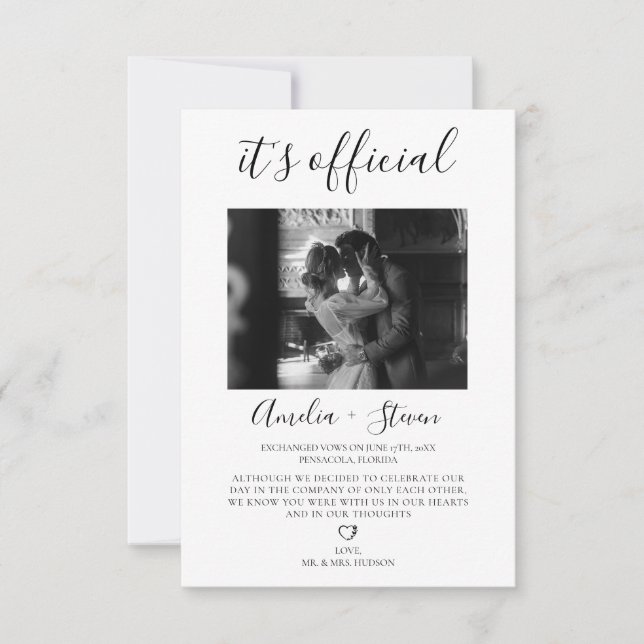 Invitation Elopement Announcement With Photo, We Got Married (Devant)