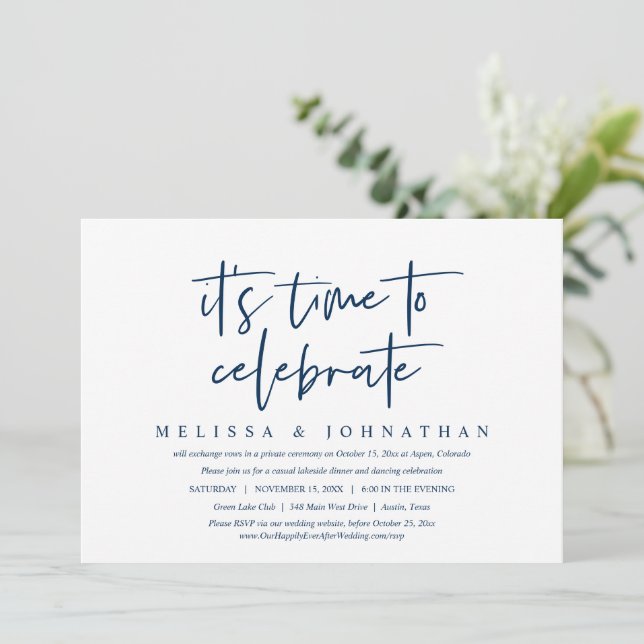 Invitation Elopement Mariage décontracté, Il est temps de cél (Debout devant)