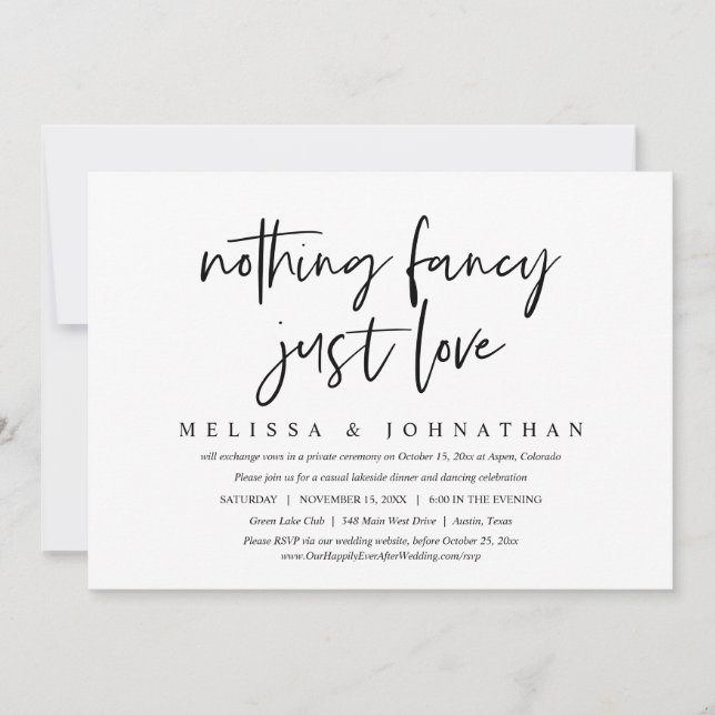 Invitation Elopement Mariage décontracté, Rien De fantaisie,  (Devant)