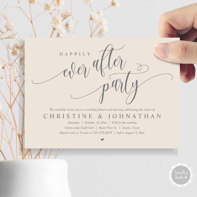 Invitation Elopement mariage, Heureusement Jamais Après La Fê (Wedding Elopement, Happily Ever After Party Invitation Card, Modern Contemporary, PDF, in Grey Cream)