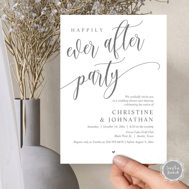 Invitation Elopement mariage, Heureusement Jamais Après La Fê (Wedding Elopement, Happily Ever After Party Invites Card, Modern Contemporary, PDF, Dark Grey)