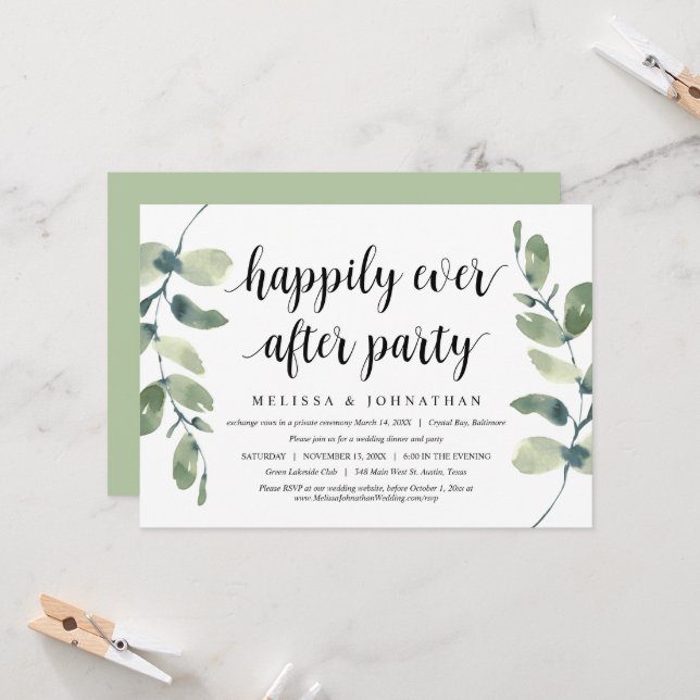 Invitation Elopement Mariage moderne, Eucalyptus vert (Devant/Arrière en situation)