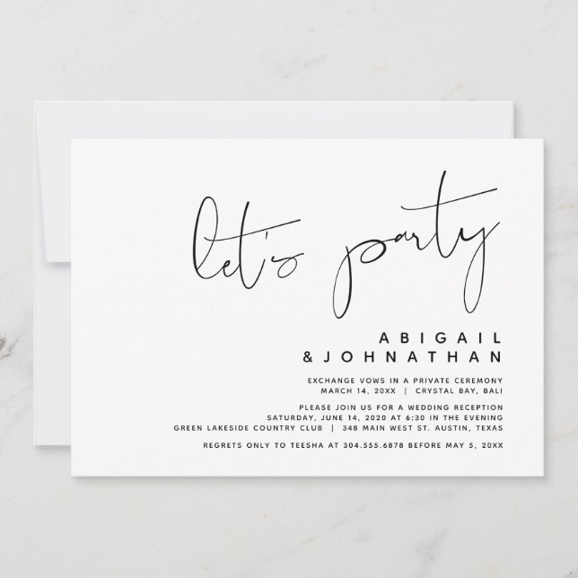 Invitation Elopement Mariage moderne, Faisons la fête (Devant)