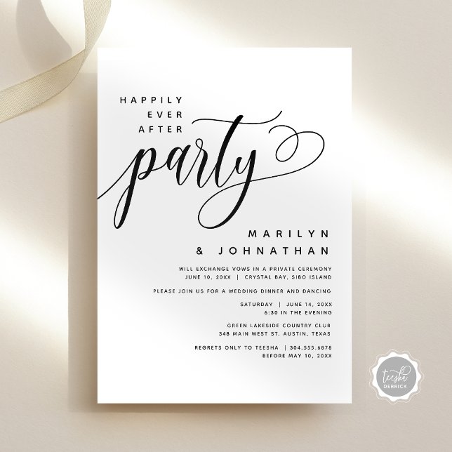 Invitation Elopement Mariage Moderne Heureusement Jamais Aprè (Modern Wedding Elopement Happily Ever After Party Invitation Card, Digital Download or Printed Copy)