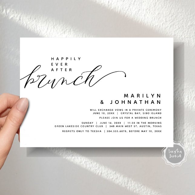 Invitation Elopement Mariage Moderne Heureux Jamais Après Bru (Modern Romantic Minimalist Post Wedding Elopement Happily Ever After Brunch Party Invitation Card)