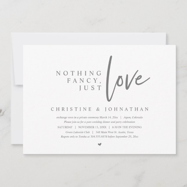Invitation Elopement mariage, Rien De Chic, Juste Amour (Devant)