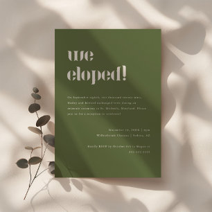Invitation Elopement minimaliste Mariage vert olive et fête