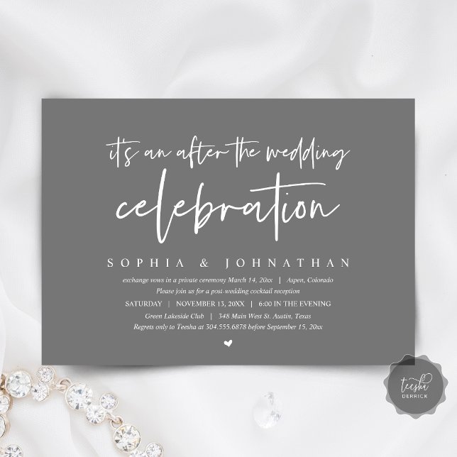 Invitation Elopement moderne, Après la célébration mariage (After the wedding celebration Invitation Card, Modern Dark Grey, Elopement Dinner, Party, Download)