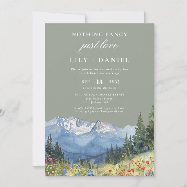 Invitation Elopement Mountain Sage Green Wedding Reception (Devant)