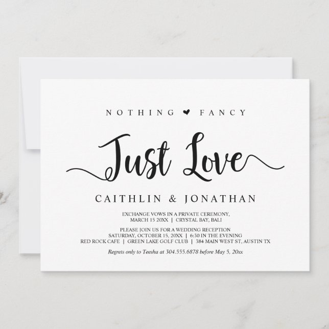 Invitation Elopement Rustique Moderne, Rien De fantaisie Just (Devant)