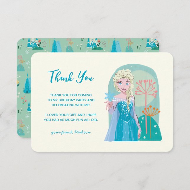 Invitation Elsa de Disney du Merci Frozen Floral Girls (Devant / Derrière)
